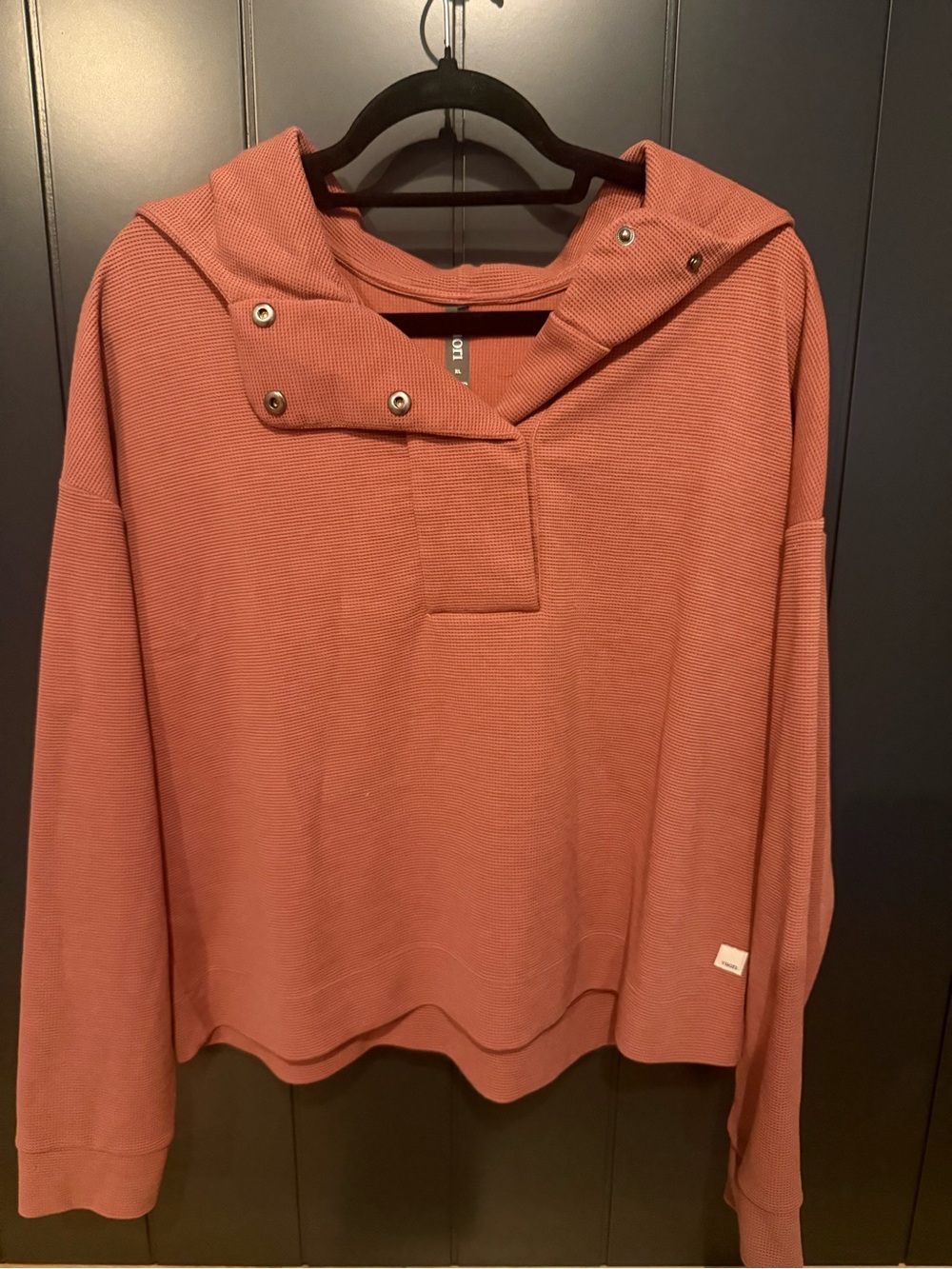 🌹 Vuori Bayview Rosewood Hooded Button-Neck Waffle Pullover